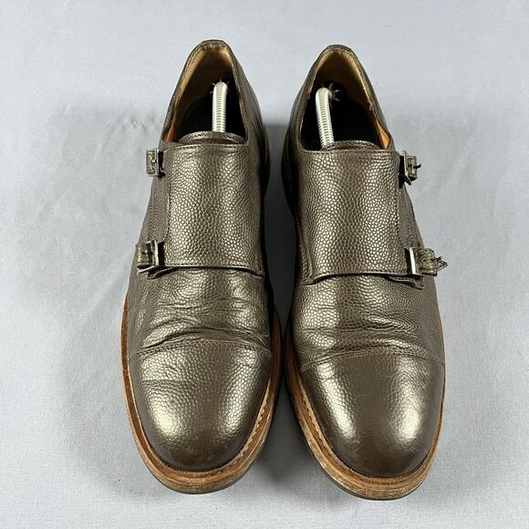 Hardy Amies Double Monk Men’s Size 12 Brown Pebbled Leather Dress Casual Shoes